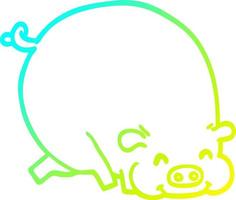 cold gradient line drawing cartoon fat pig vector