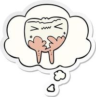 cartoon bad tooth and thought bubble as a printed sticker vector