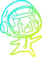 cold gradient line drawing cartoon crying astronaut vector