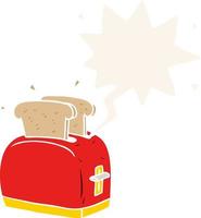 cartoon toaster toasting bread and speech bubble in retro style vector