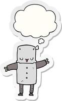 cartoon robot and thought bubble as a printed sticker vector