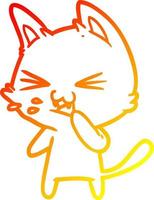 warm gradient line drawing cartoon cat hissing vector