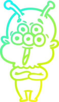 cold gradient line drawing happy cartoon alien