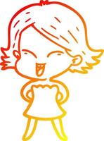 warm gradient line drawing happy cartoon girl vector