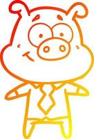 warm gradient line drawing happy cartoon pig boss vector