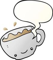 cartoon cup of coffee and speech bubble in smooth gradient style vector