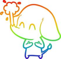 rainbow gradient line drawing cute cartoon elephant spouting water vector