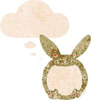cartoon rabbit and thought bubble in retro textured style vector