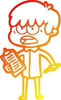 warm gradient line drawing worried cartoon boy vector