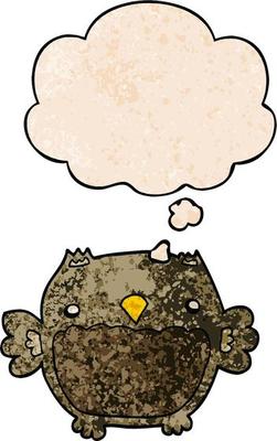cartoon owl and thought bubble in grunge texture pattern style