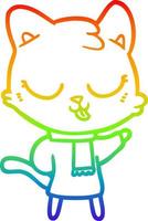 rainbow gradient line drawing cartoon cat vector