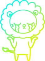 dibujo de línea de gradiente frío león de dibujos animados llorando vector