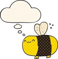 cute cartoon bee and thought bubble in comic book style vector