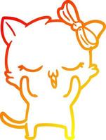 warm gradient line drawing cartoon cat with bow on head vector