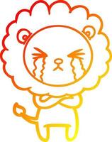 warm gradient line drawing cartoon crying lion with crossed arms vector