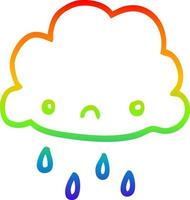 dibujo de línea de gradiente de arco iris nube de tormenta de dibujos animados vector