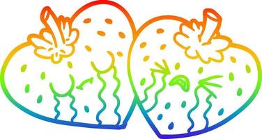 rainbow gradient line drawing cartoon strawberries vector