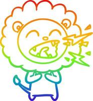 rainbow gradient line drawing cartoon roaring lion vector