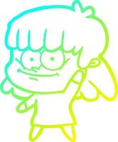 cold gradient line drawing cartoon girl smiling vector
