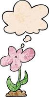 cartoon flower and thought bubble in grunge texture pattern style vector