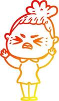 warm gradient line drawing cartoon angry woman vector