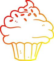 warm gradient line drawing cartoon cupcake vector