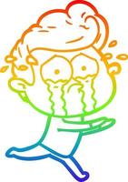 rainbow gradient line drawing cartoon crying man running vector