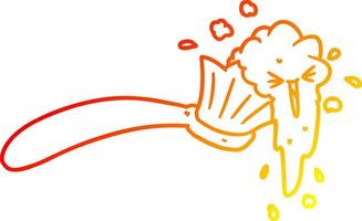warm gradient line drawing cartoon toothbrush and toothpaste vector