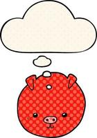 cartoon pig and thought bubble in comic book style vector