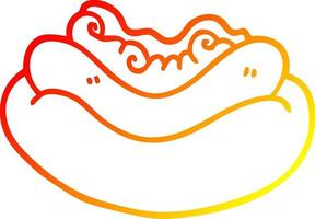 warm gradient line drawing cartoon hotdog in a bun vector