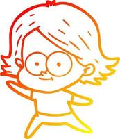 warm gradient line drawing happy cartoon girl vector