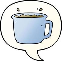 cartoon coffee cup and speech bubble in smooth gradient style vector