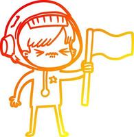 warm gradient line drawing angry cartoon space girl waving flag vector