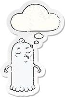 cartoon ghost and thought bubble as a distressed worn sticker vector