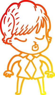 warm gradient line drawing cartoon woman with eyes shut