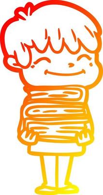 warm gradient line drawing cartoon happy boy