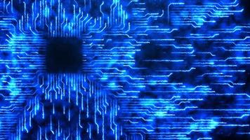 l'arrière-plan du processus technologique du système informatique lignes bleu clair sur fond sombre. l'animation a un cycle video