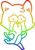 dibujo de línea de gradiente de arco iris gato llorando de dibujos animados vector
