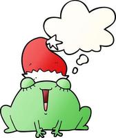 cute cartoon christmas frog and thought bubble in smooth gradient style vector