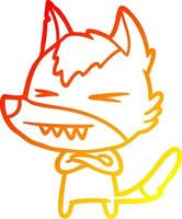 warm gradient line drawing angry wolf cartoon vector