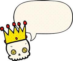 cartoon skull and crown and speech bubble in comic book style vector