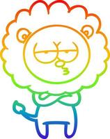 rainbow gradient line drawing cartoon tired lion vector