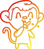 warm gradient line drawing crazy cartoon monkey vector