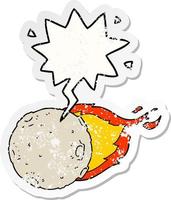 cartoon meteorite and speech bubble distressed sticker vector