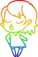 rainbow gradient line drawing cute cartoon vampire girl vector