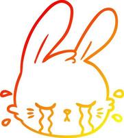warm gradient line drawing cartoon rabbit face crying vector