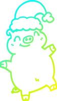 cold gradient line drawing cartoon happy christmas pig vector