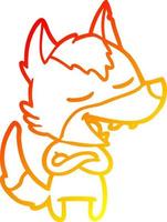 warm gradient line drawing cartoon wolf laughing vector