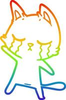 rainbow gradient line drawing crying cartoon cat vector