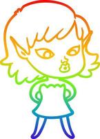 rainbow gradient line drawing pretty cartoon elf girl vector